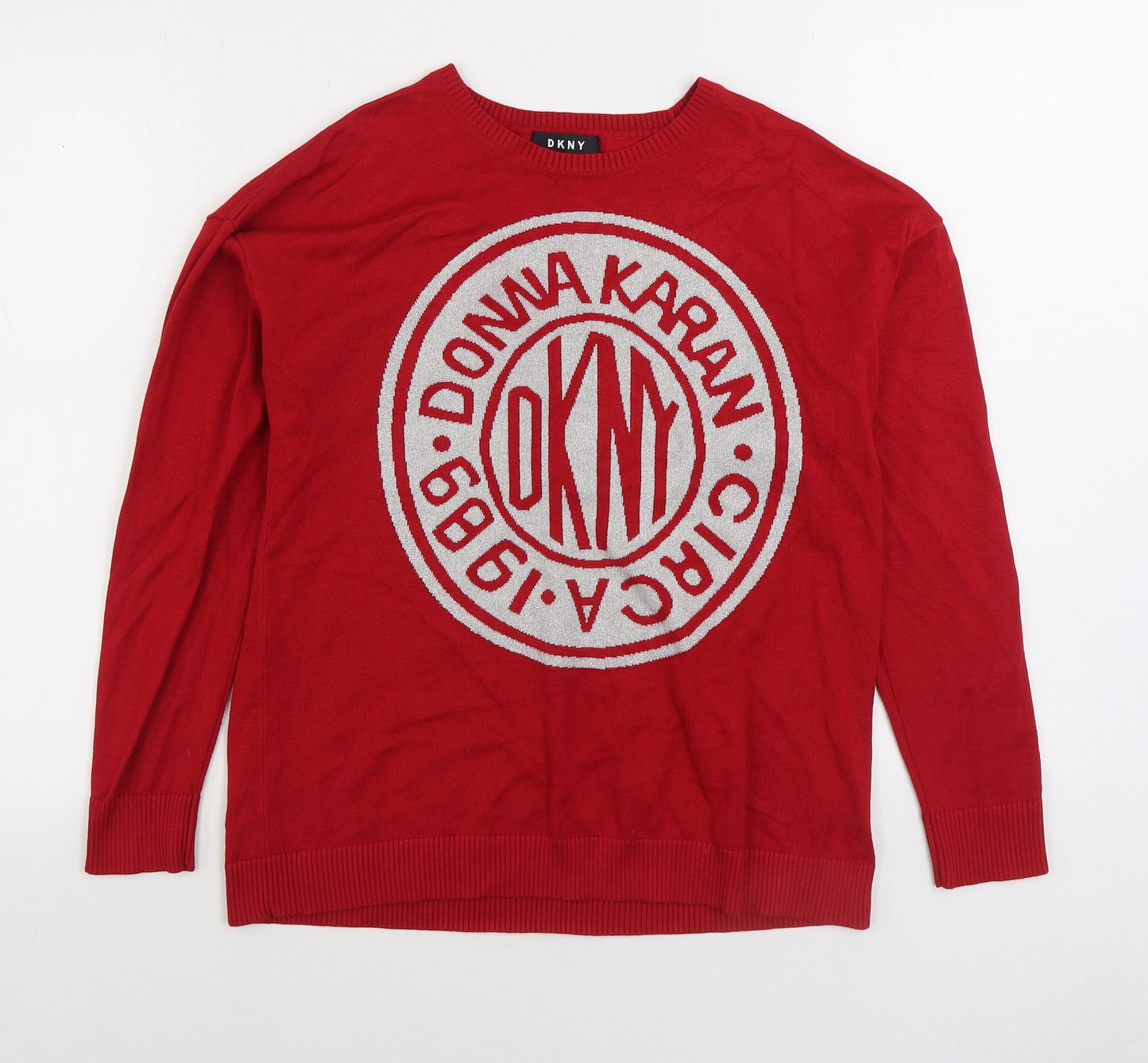 DKNY Mens Red Round Neck Acrylic Pullover Jumper Size S