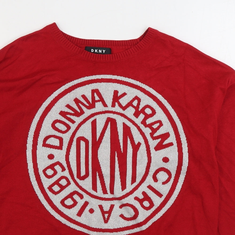 DKNY Mens Red Round Neck Acrylic Pullover Jumper Size S
