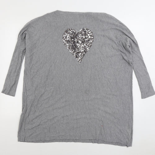 Paramour Womens Grey Square Neck Viscose Pullover Jumper Size M - Heart