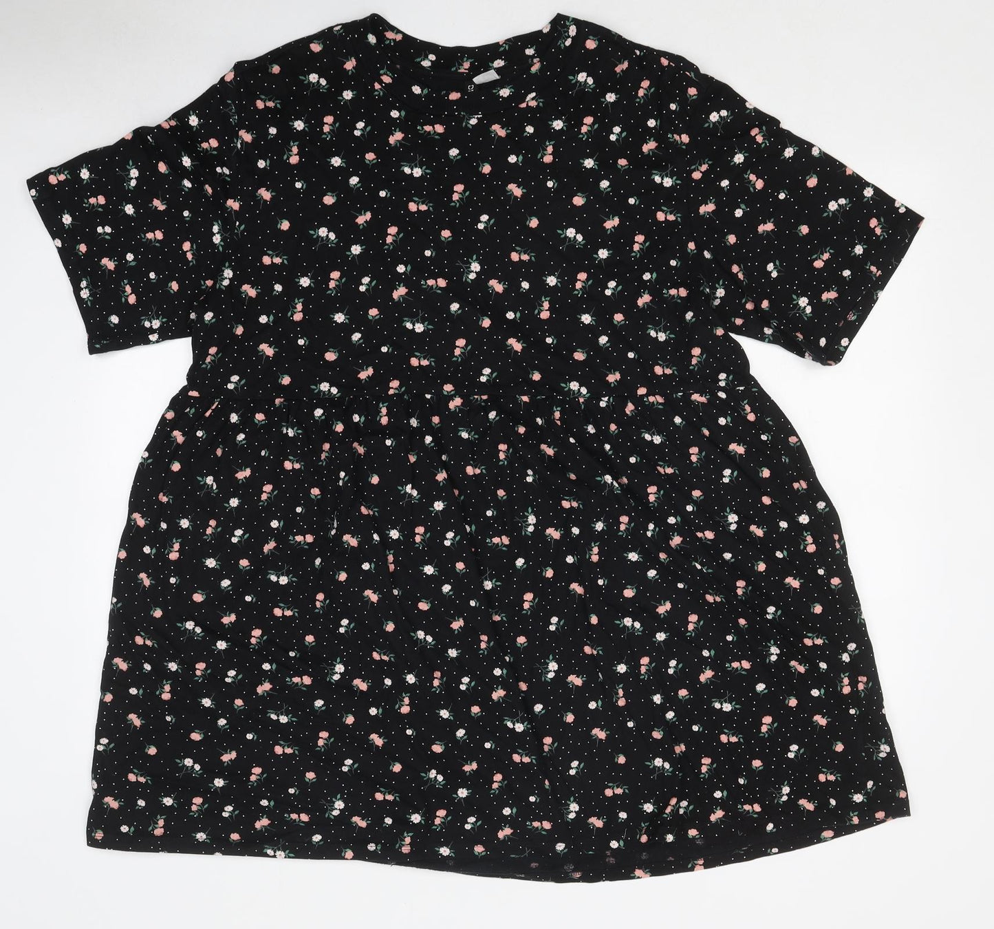 Divided Womens Black Floral Polyester Fit & Flare Size M Round Neck Pullover