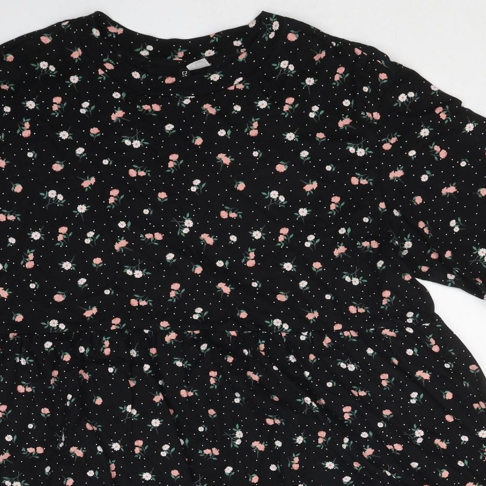 Divided Womens Black Floral Polyester Fit & Flare Size M Round Neck Pullover