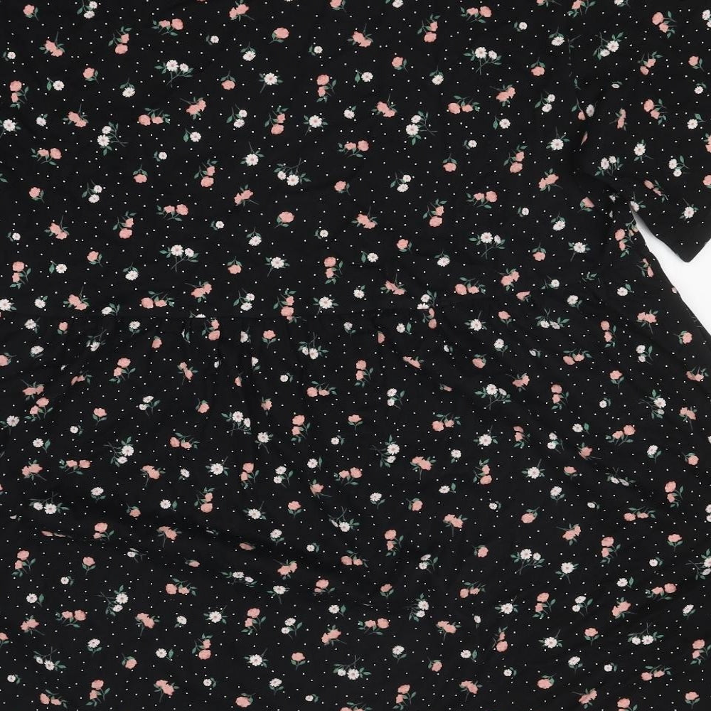 Divided Womens Black Floral Polyester Fit & Flare Size M Round Neck Pullover