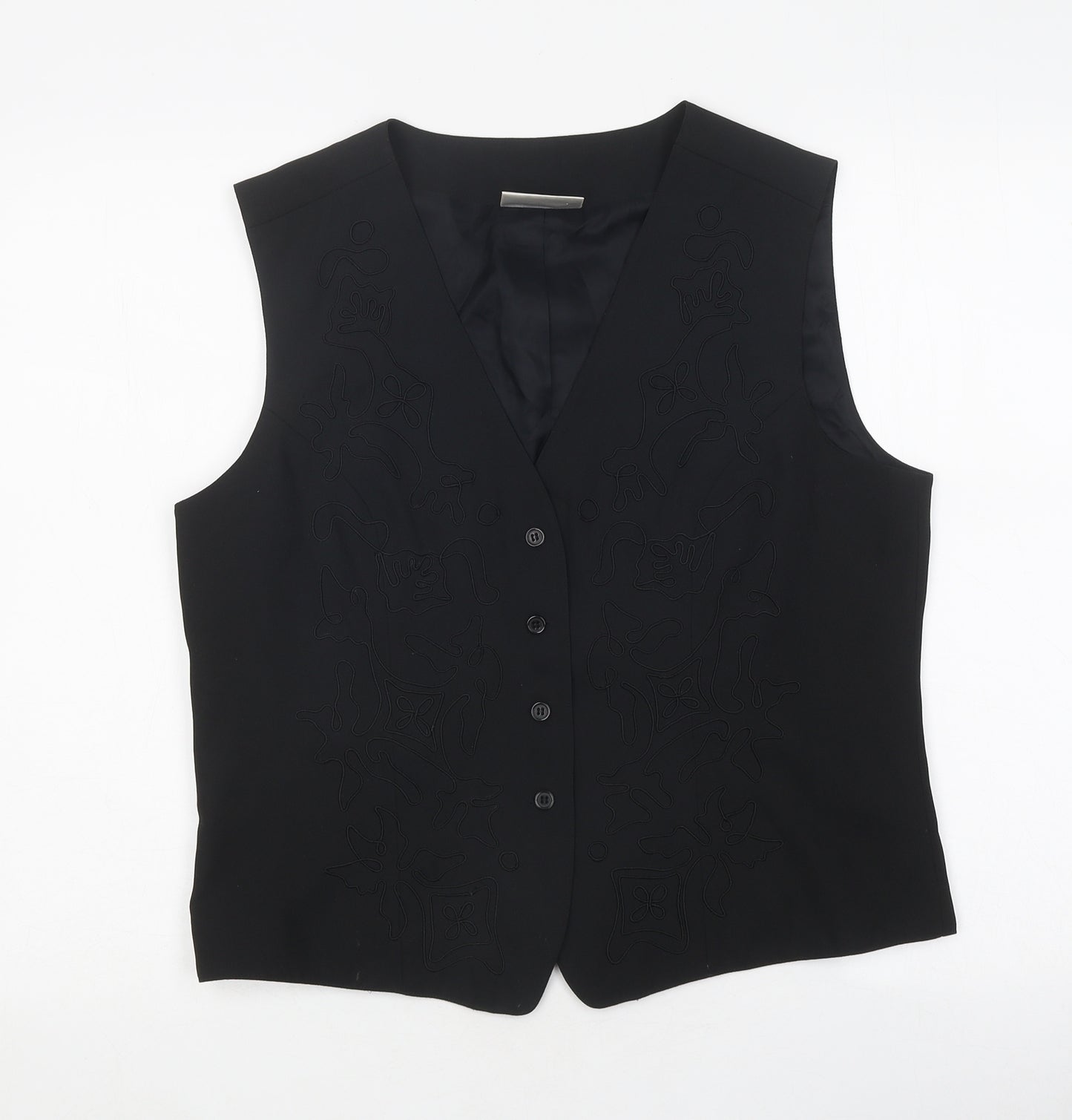 Mode Womens Black Polyester Jacket Suit Waistcoat Size 16 - Embroidered
