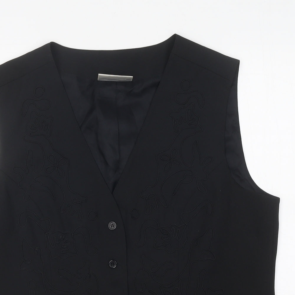 Mode Womens Black Polyester Jacket Suit Waistcoat Size 16 - Embroidered