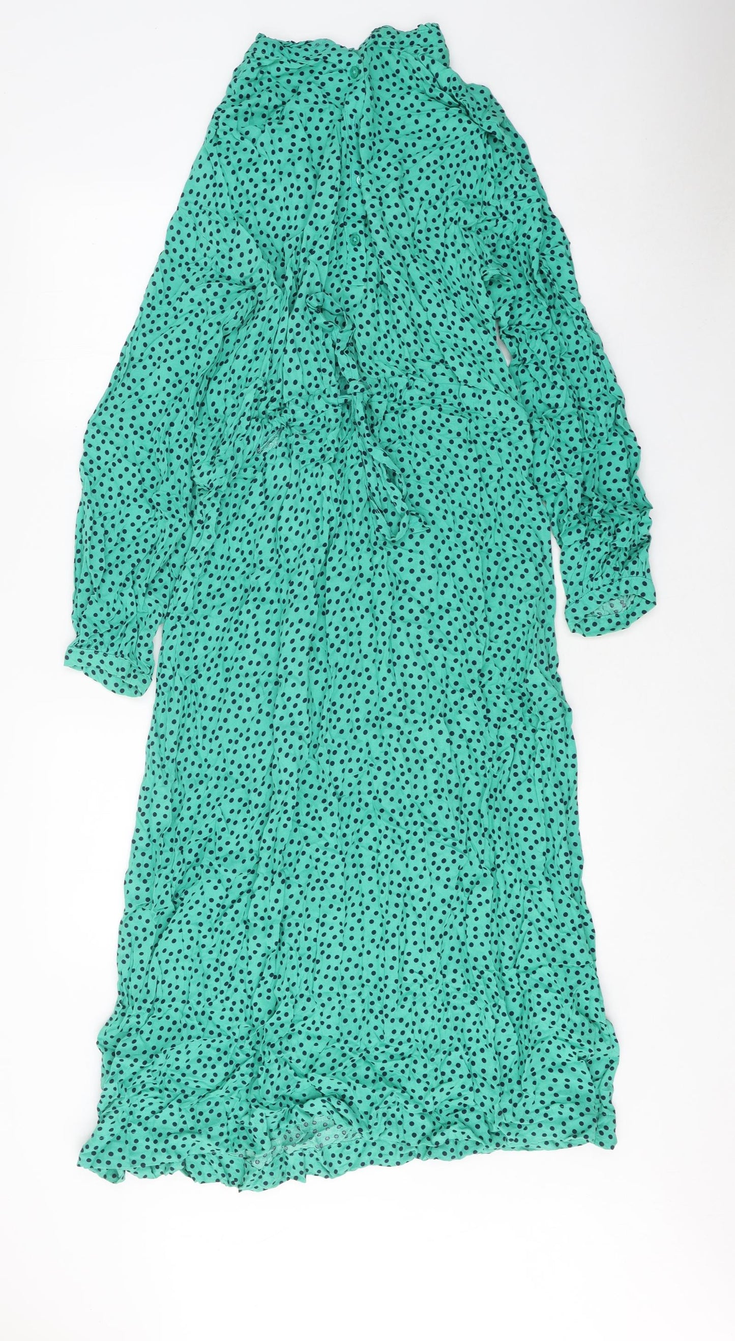 Joules Womens Green Polka Dot Polyester Shirt Dress Size 10 V-Neck Button - Tie