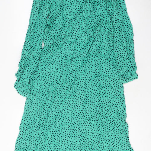 Joules Womens Green Polka Dot Polyester Shirt Dress Size 10 V-Neck Button - Tie