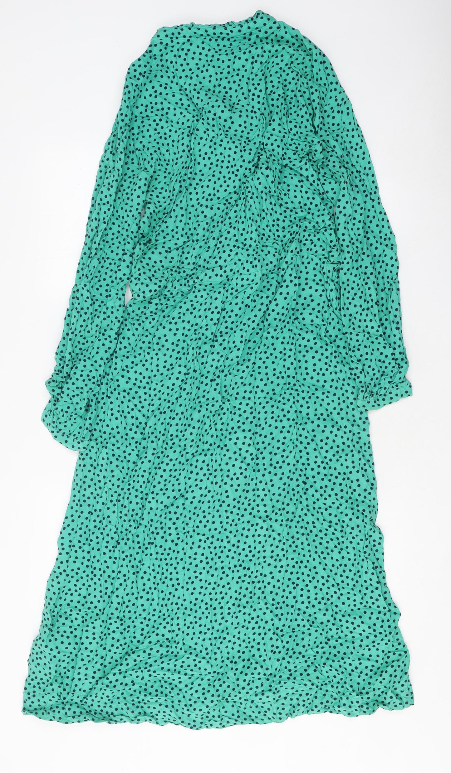 Joules Womens Green Polka Dot Polyester Shirt Dress Size 10 V-Neck Button - Tie