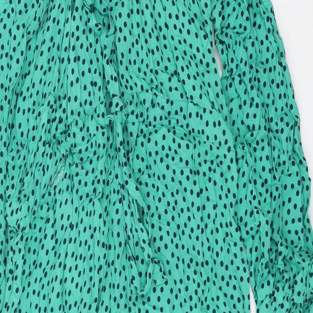 Joules Womens Green Polka Dot Polyester Shirt Dress Size 10 V-Neck Button - Tie