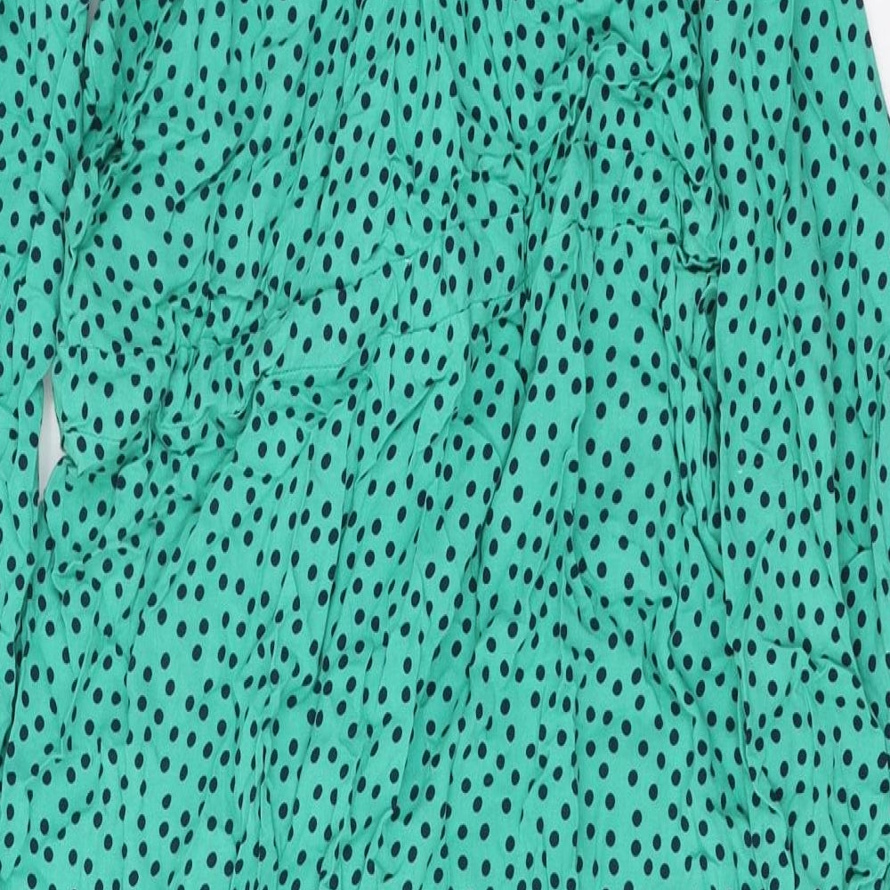 Joules Womens Green Polka Dot Polyester Shirt Dress Size 10 V-Neck Button - Tie