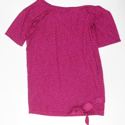 NEXT Womens Pink Animal Print Polyester Basic T-Shirt Size 8 Round Neck - Tie