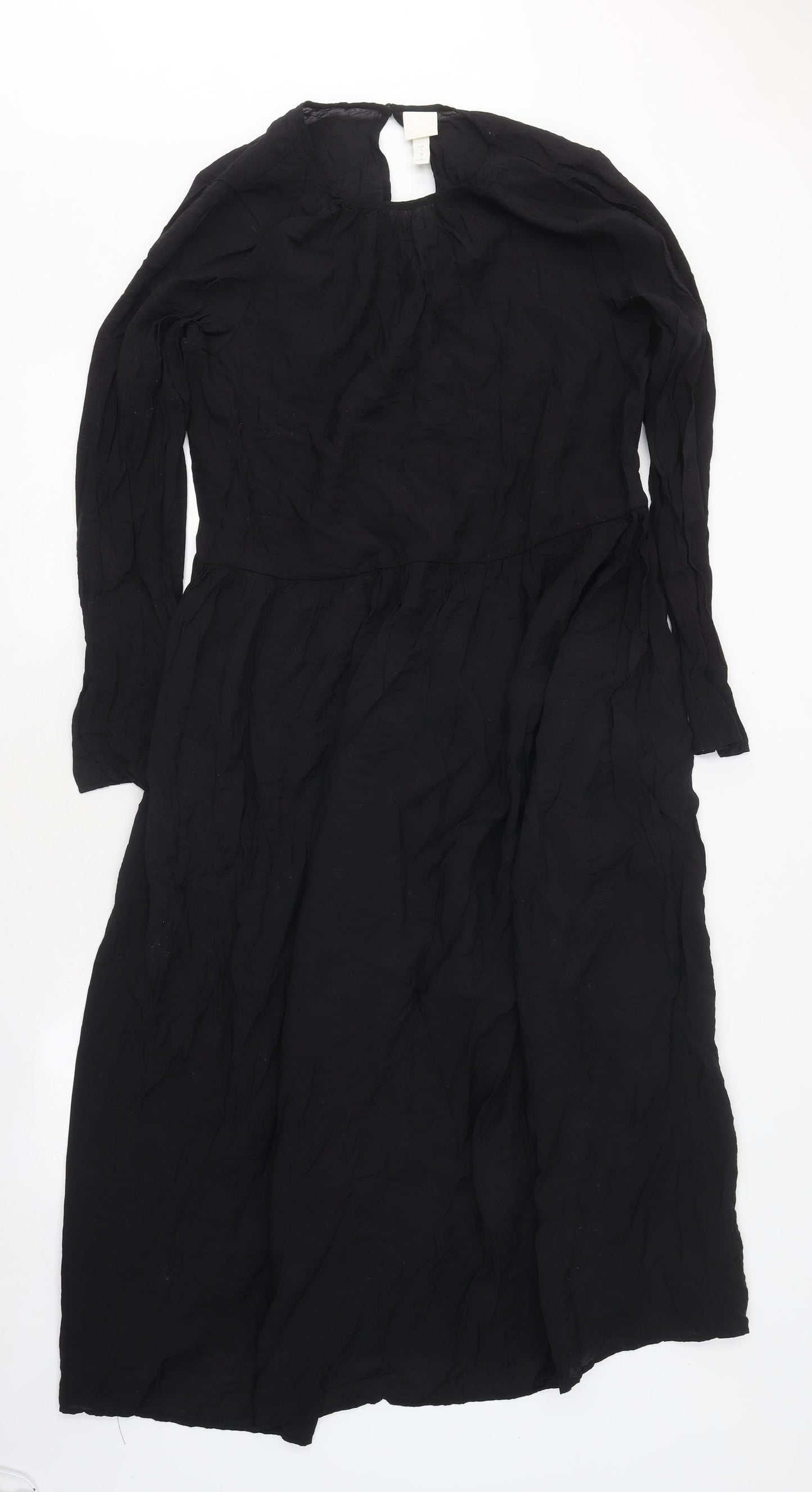 H&M Womens Black Polyester Maxi Size S Round Neck Button