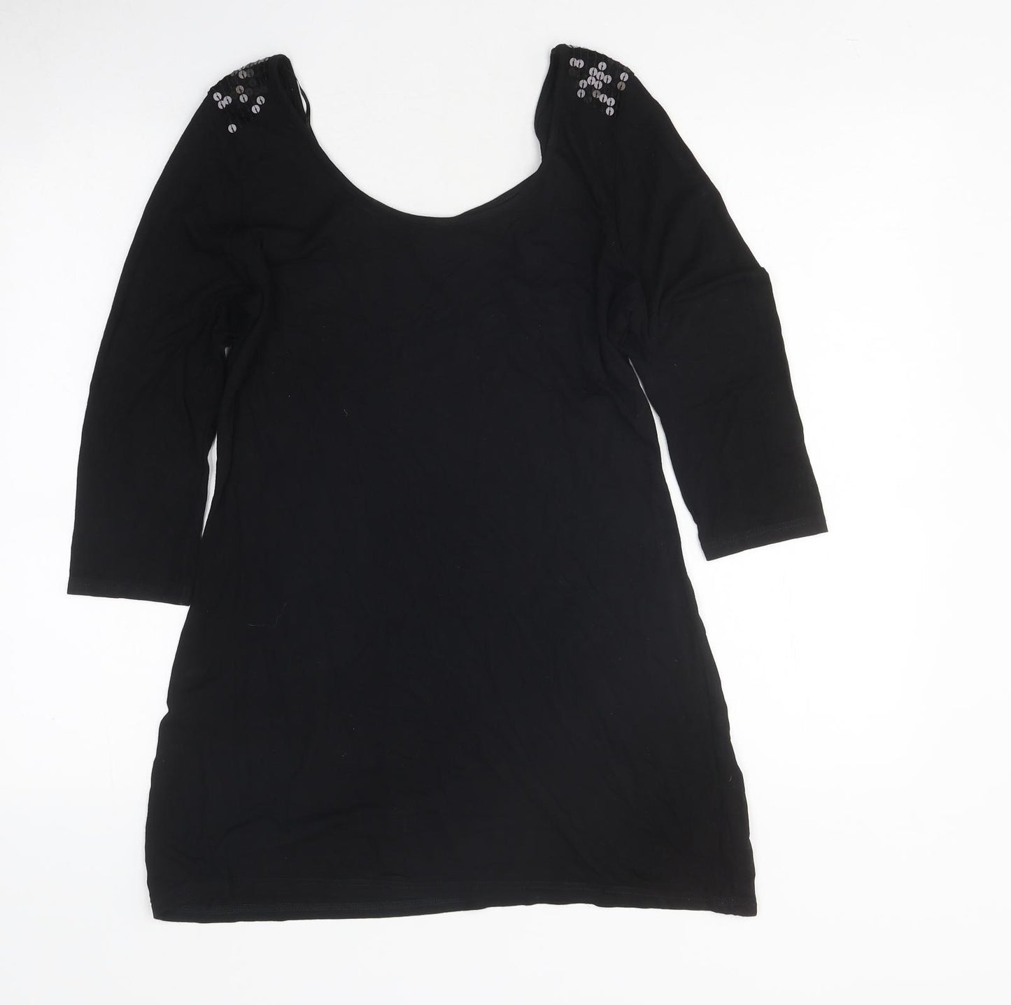 NEXT Womens Black Polyester Tunic T-Shirt Size 10 Round Neck - Sequins on shoulders