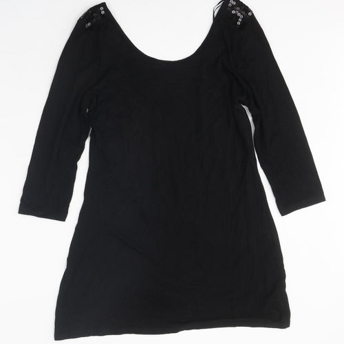 NEXT Womens Black Polyester Tunic T-Shirt Size 10 Round Neck - Sequins on shoulders