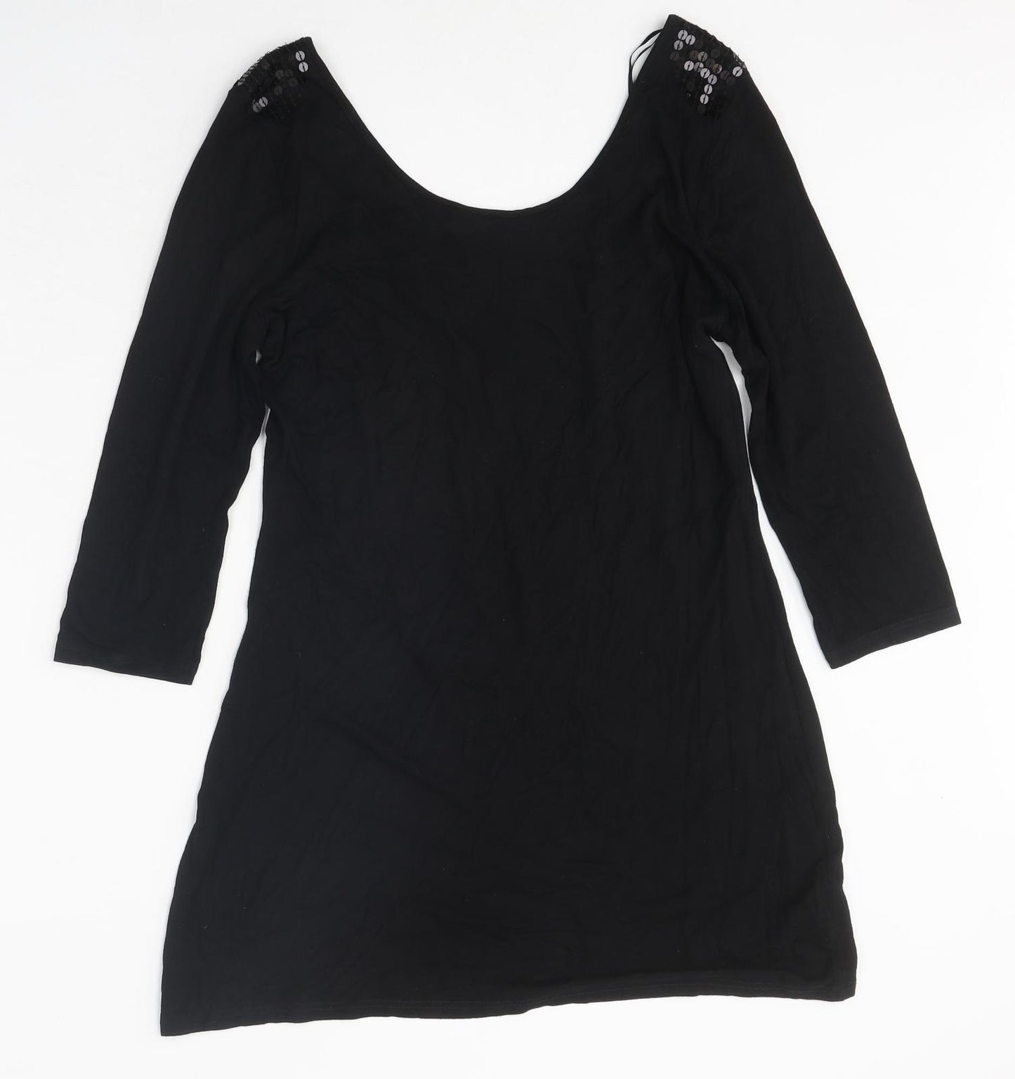 NEXT Womens Black Polyester Tunic T-Shirt Size 10 Round Neck - Sequins on shoulders