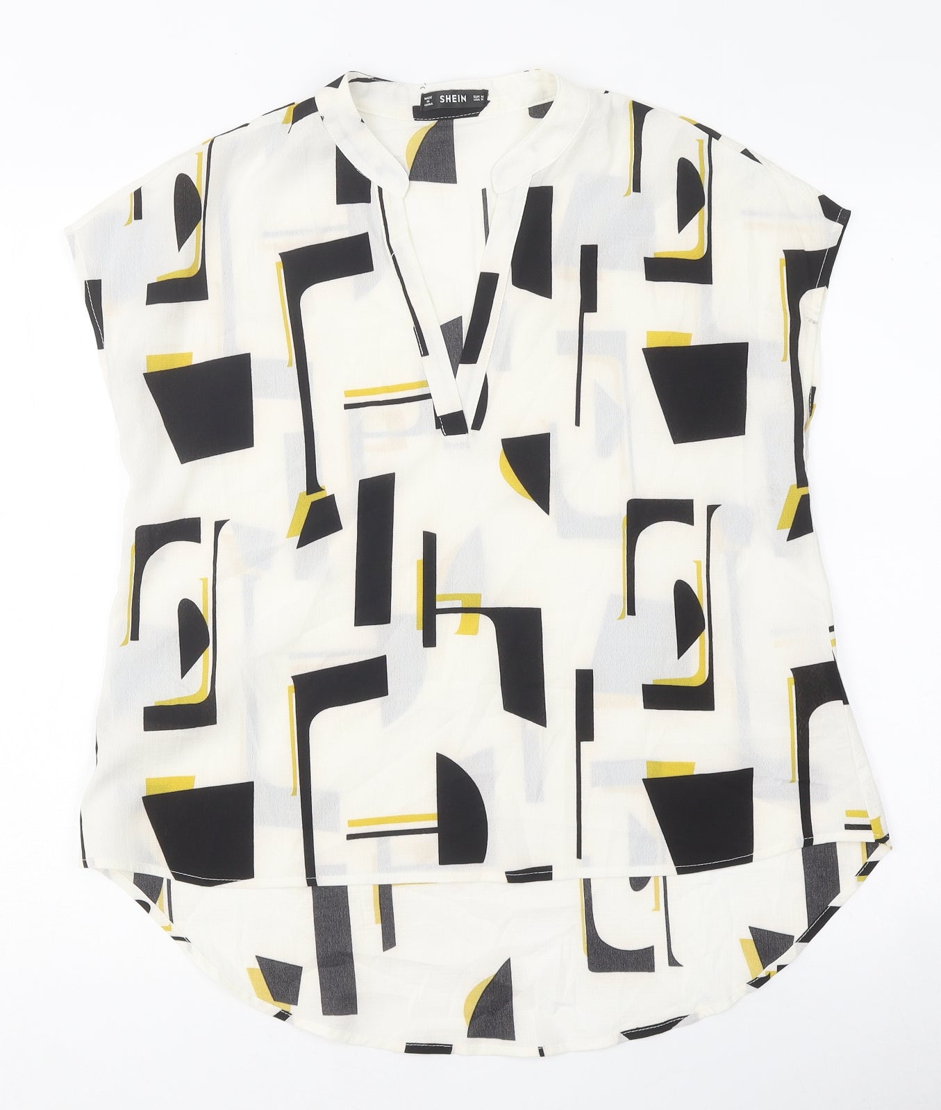 SheIn Womens White Geometric Basic Blouse Size M V-Neck