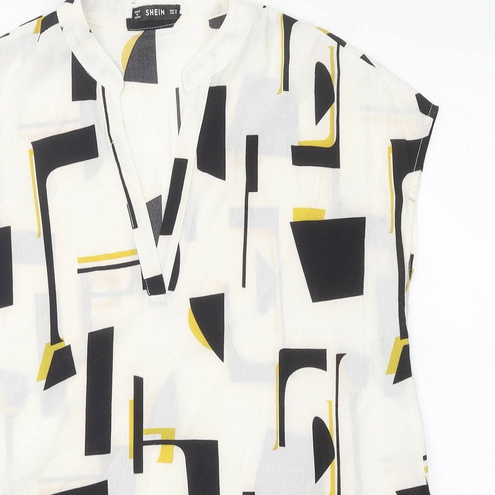 SheIn Womens White Geometric Basic Blouse Size M V-Neck