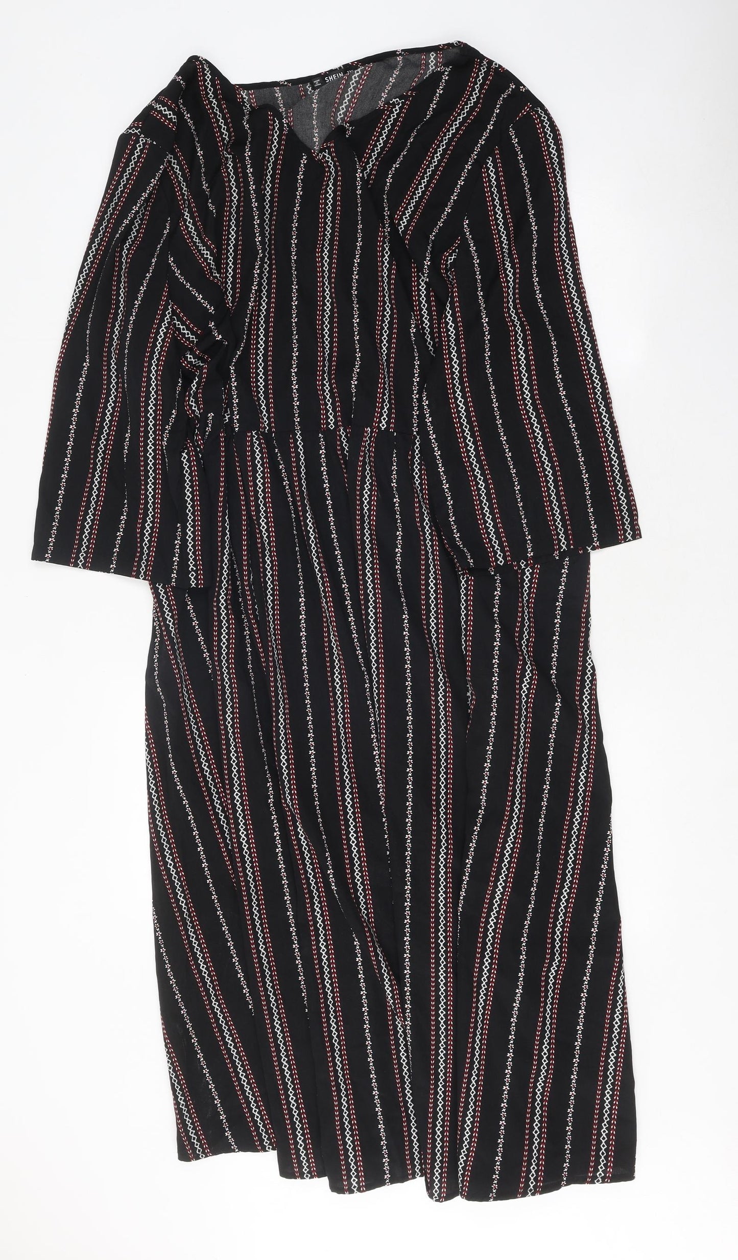 SheIn Womens Multicoloured Geometric Polyester Skater Dress Size 3XL V-Neck Pullover - Stripped