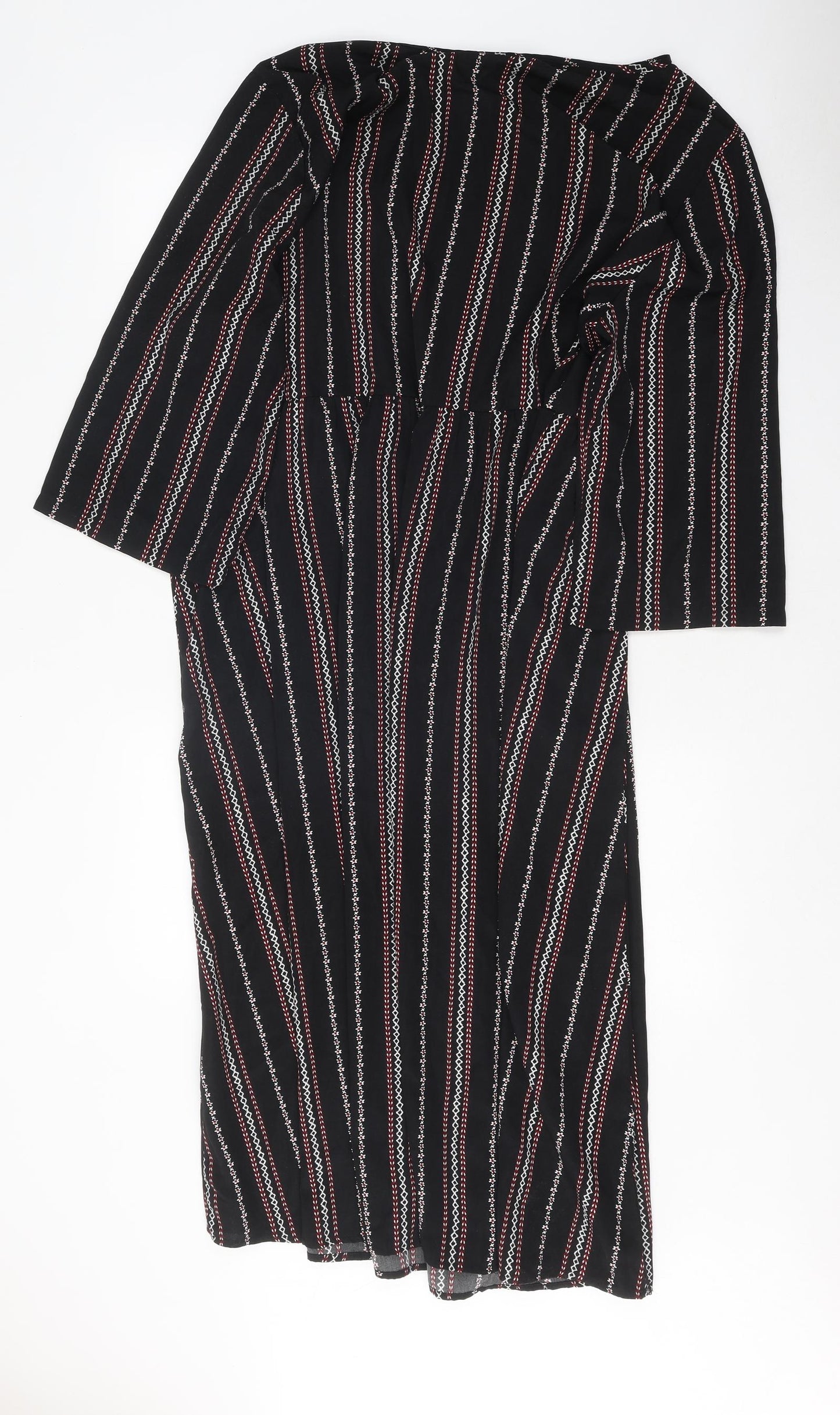 SheIn Womens Multicoloured Geometric Polyester Skater Dress Size 3XL V-Neck Pullover - Stripped