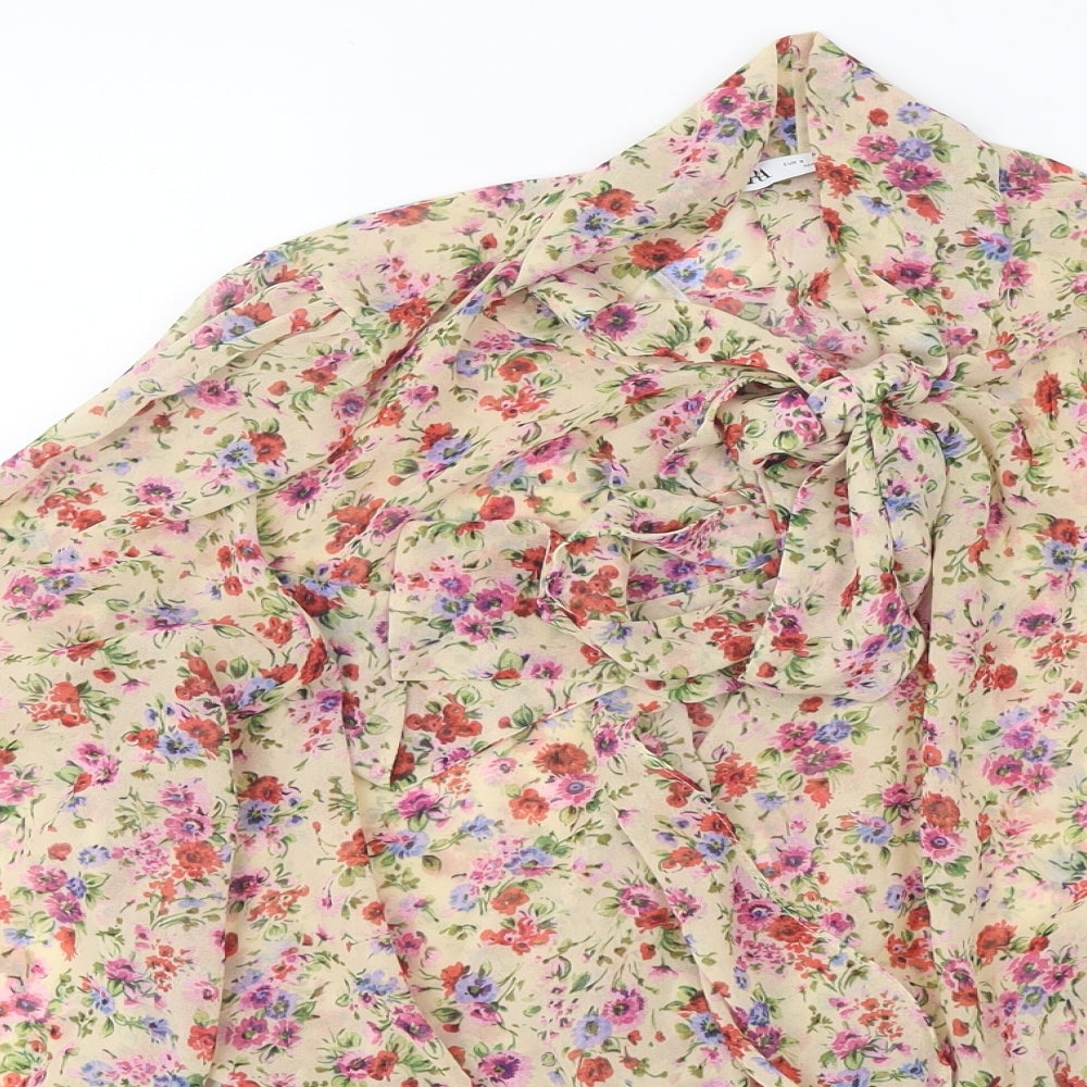 Zara Womens Multicoloured Floral Polyester Wrap Blouse Size S Collared
