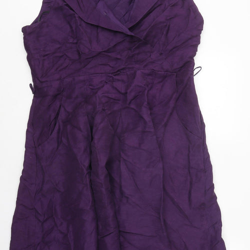 Betty Jackson Black Womens Purple Polyester Shirt Dress V-Neck Zip - Wrap