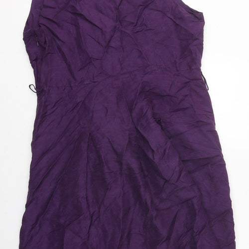 Betty Jackson Black Womens Purple Polyester Shirt Dress V-Neck Zip - Wrap