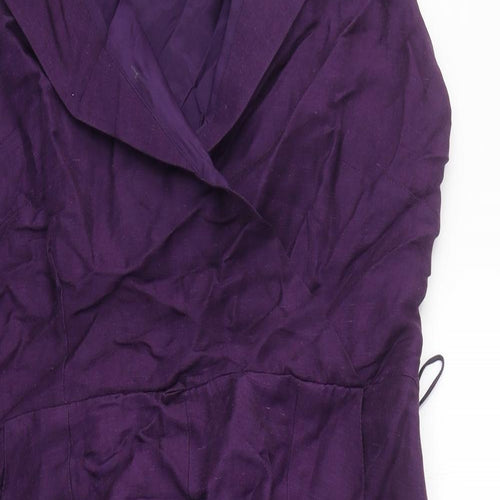 Betty Jackson Black Womens Purple Polyester Shirt Dress V-Neck Zip - Wrap