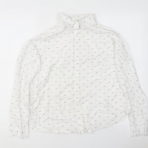 Pigment Mens White Geometric Polyester Button-Up Size M Collared Button