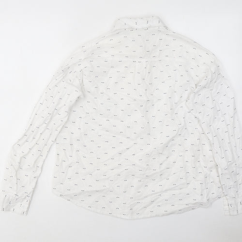Pigment Mens White Geometric Polyester Button-Up Size M Collared Button