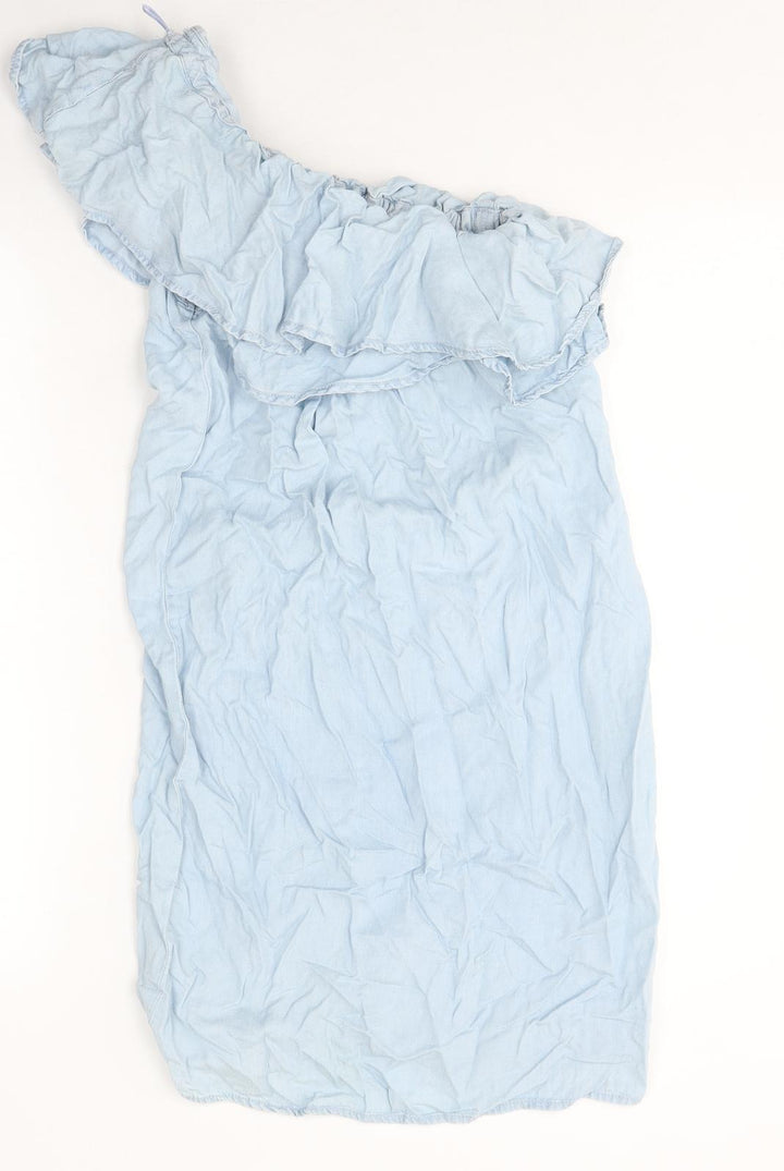 New Look Womens Blue 100% Cotton Mini Size 6 One Shoulder Pullover