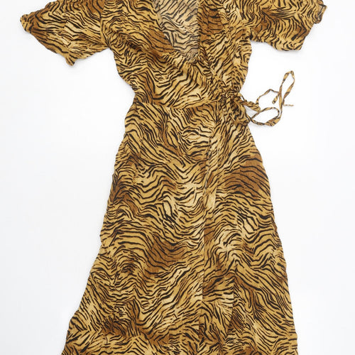 New Look Womens Multicoloured Animal Print Polyester Wrap Dress Size 14 V-Neck Tie