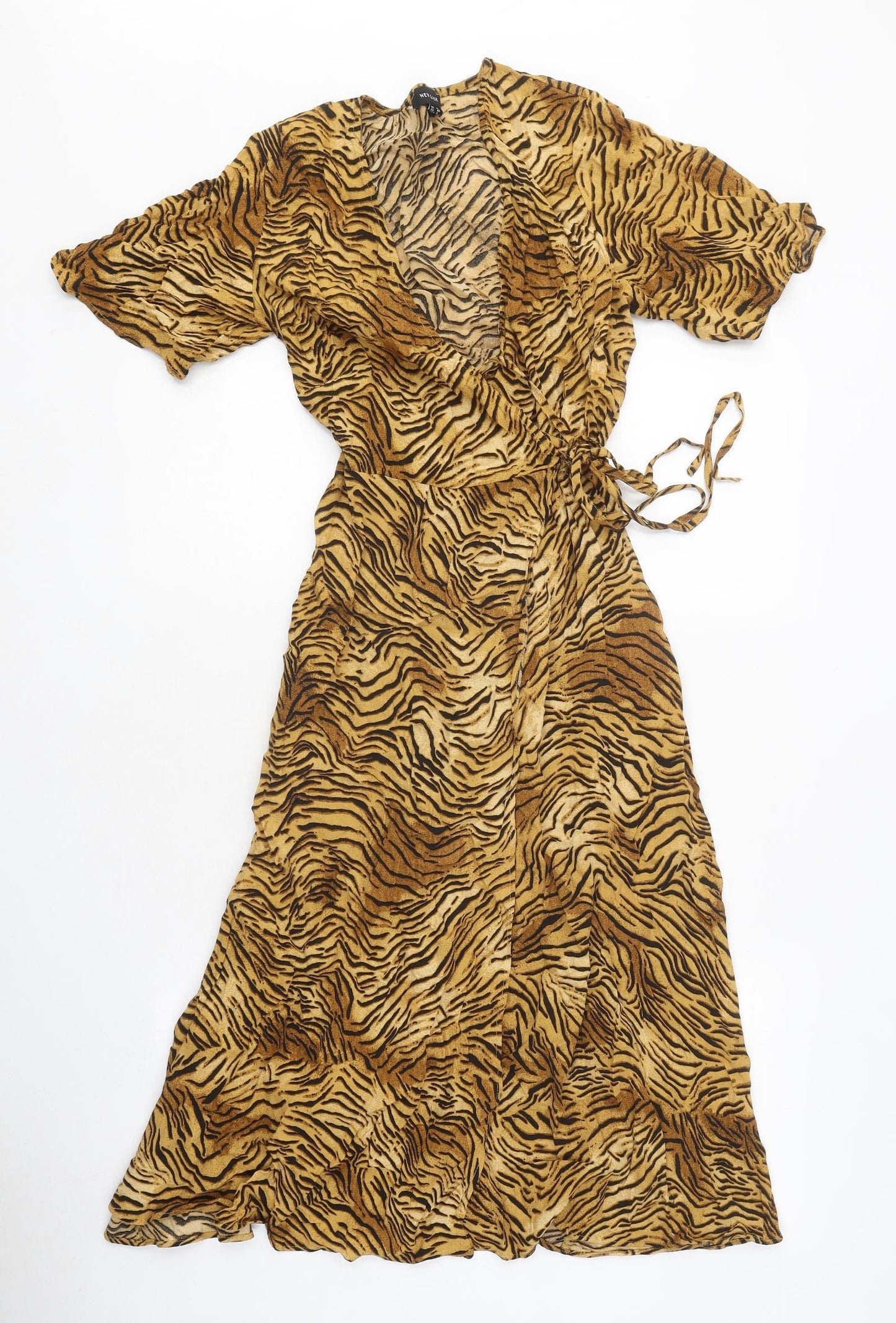 New Look Womens Multicoloured Animal Print Polyester Wrap Dress Size 14 V-Neck Tie
