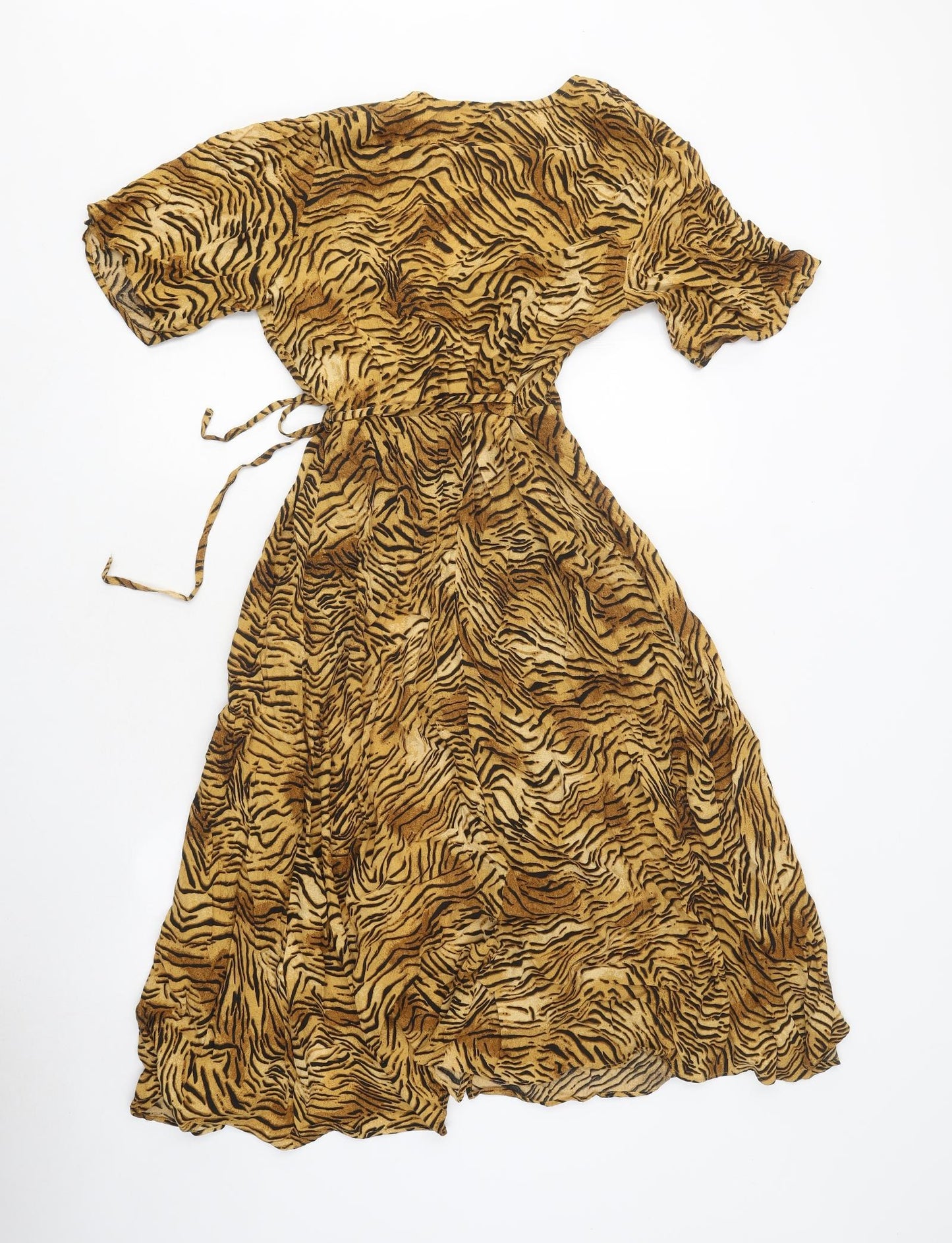 New Look Womens Multicoloured Animal Print Polyester Wrap Dress Size 14 V-Neck Tie