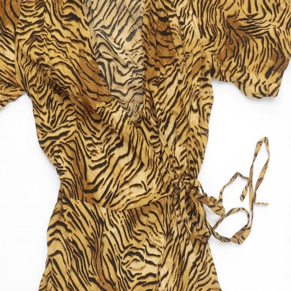 New Look Womens Multicoloured Animal Print Polyester Wrap Dress Size 14 V-Neck Tie
