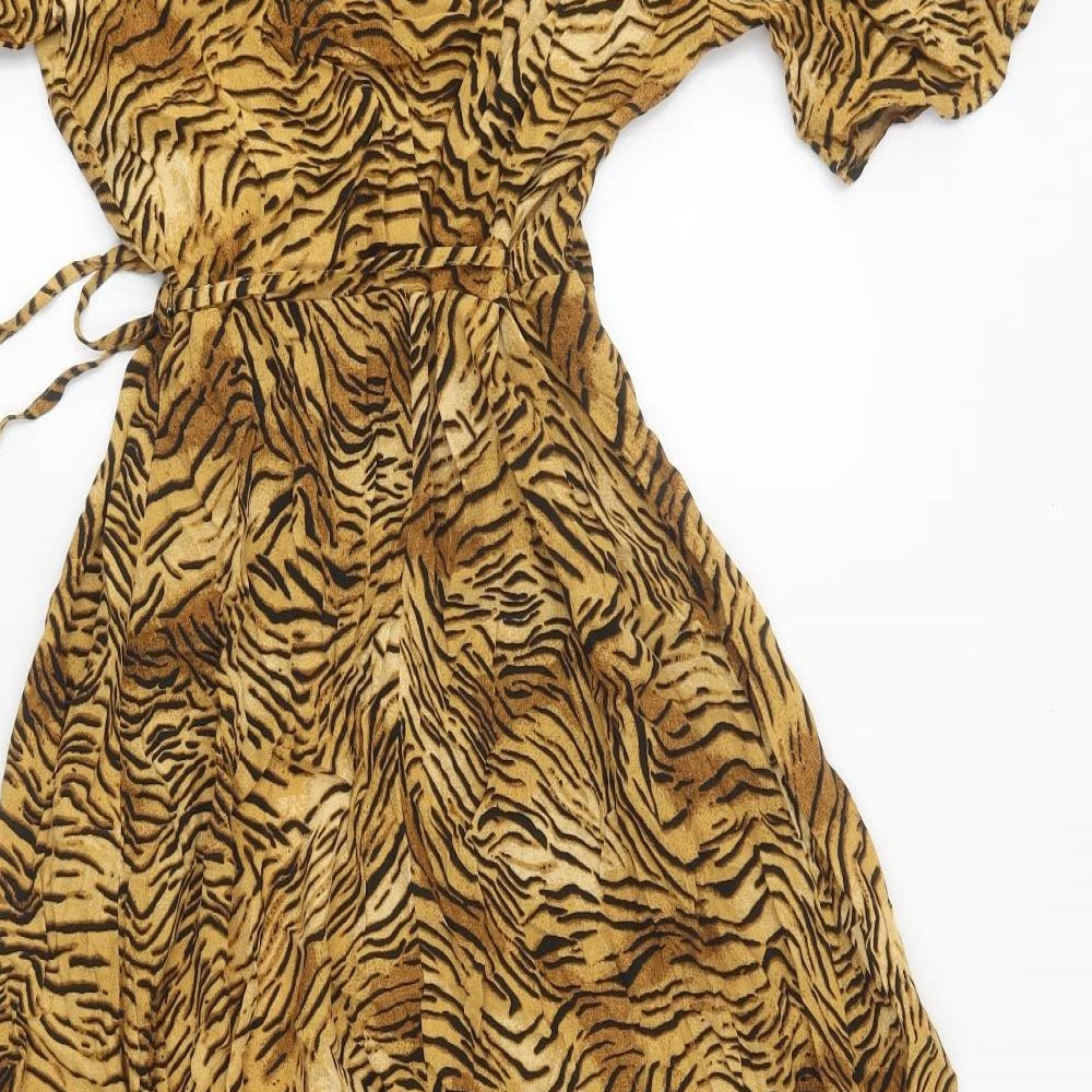 New Look Womens Multicoloured Animal Print Polyester Wrap Dress Size 14 V-Neck Tie