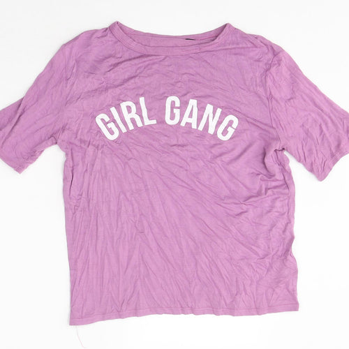 Boohoo Womens Purple Polyester Basic T-Shirt Size S Round Neck - Girl Gang