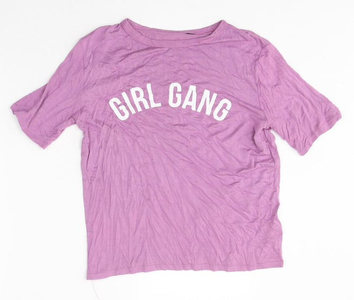 Boohoo Womens Purple Polyester Basic T-Shirt Size S Round Neck - Girl Gang