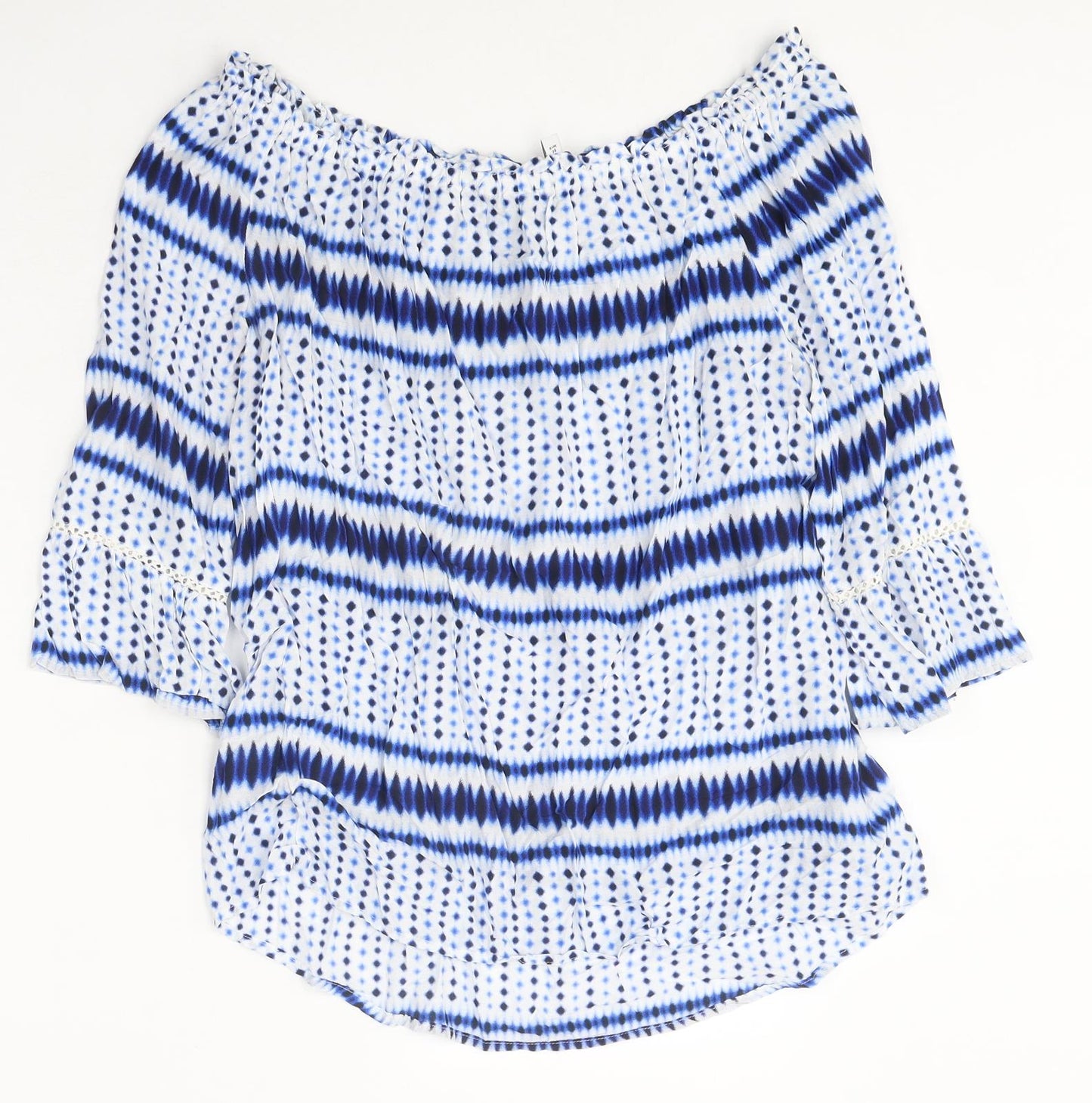 NEXT Womens Blue Geometric Polyester Basic Blouse Size 10 Off the Shoulder - Tie Dye