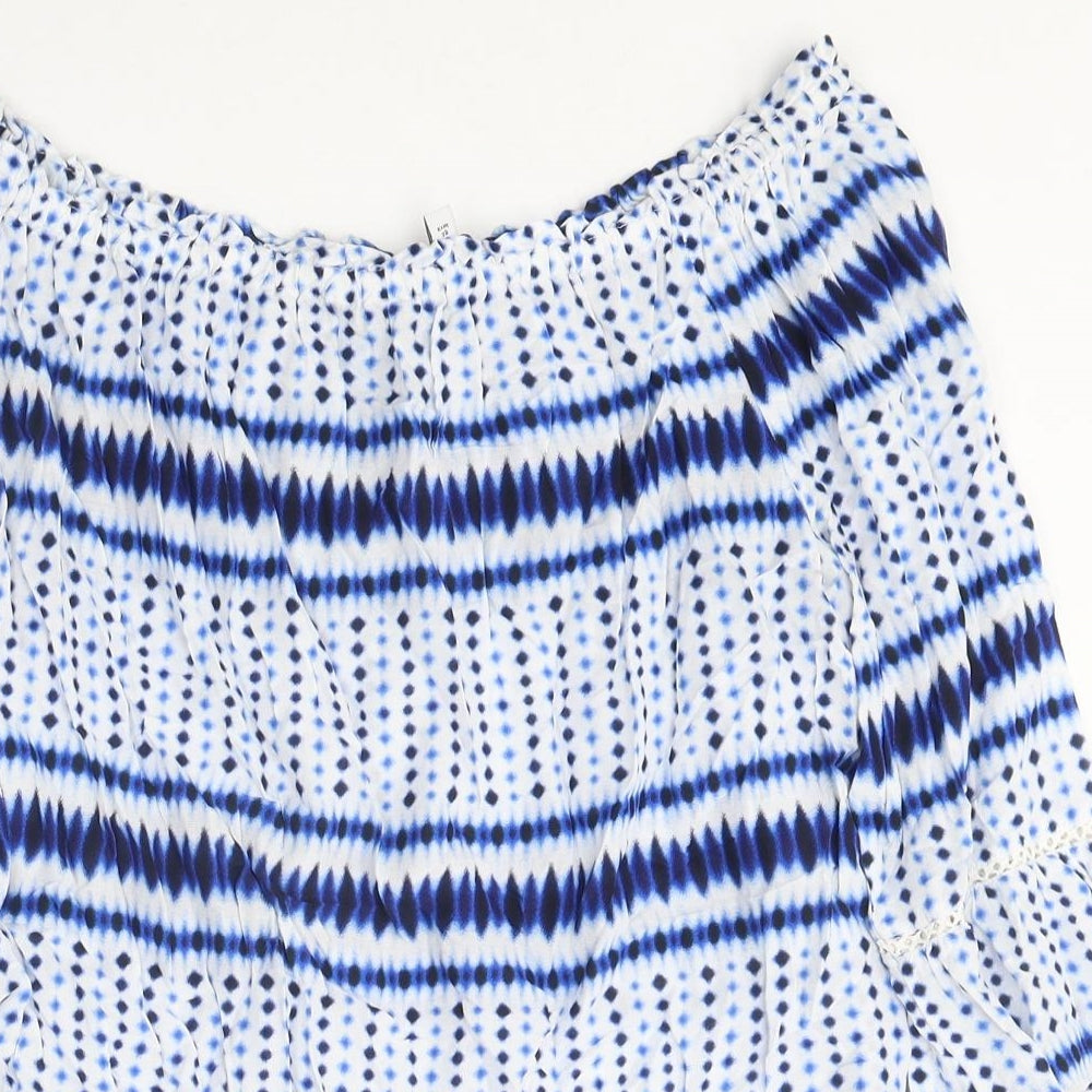 NEXT Womens Blue Geometric Polyester Basic Blouse Size 10 Off the Shoulder - Tie Dye