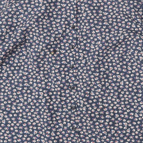 Classic Womens Blue Floral Polyester Basic Button-Up Size 8 Round Neck