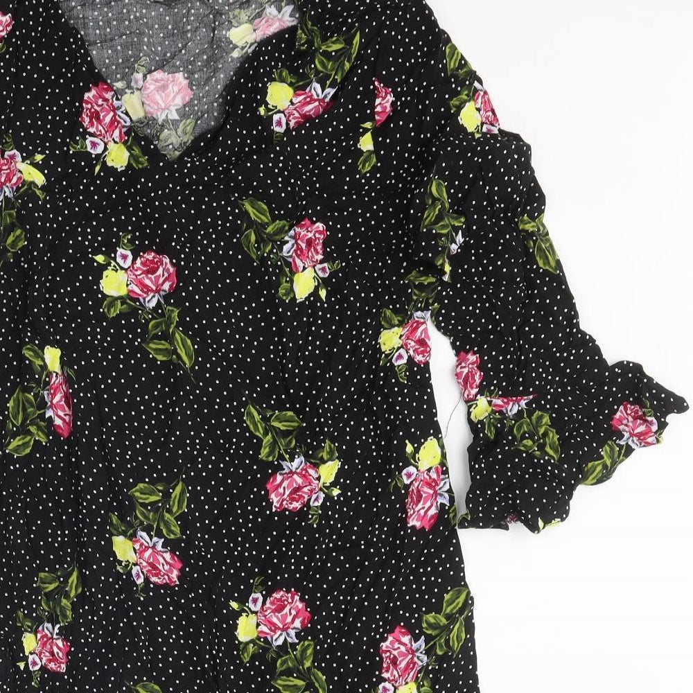Papaya Womens Black Floral Polyester A-Line Size 14 Round Neck Pullover
