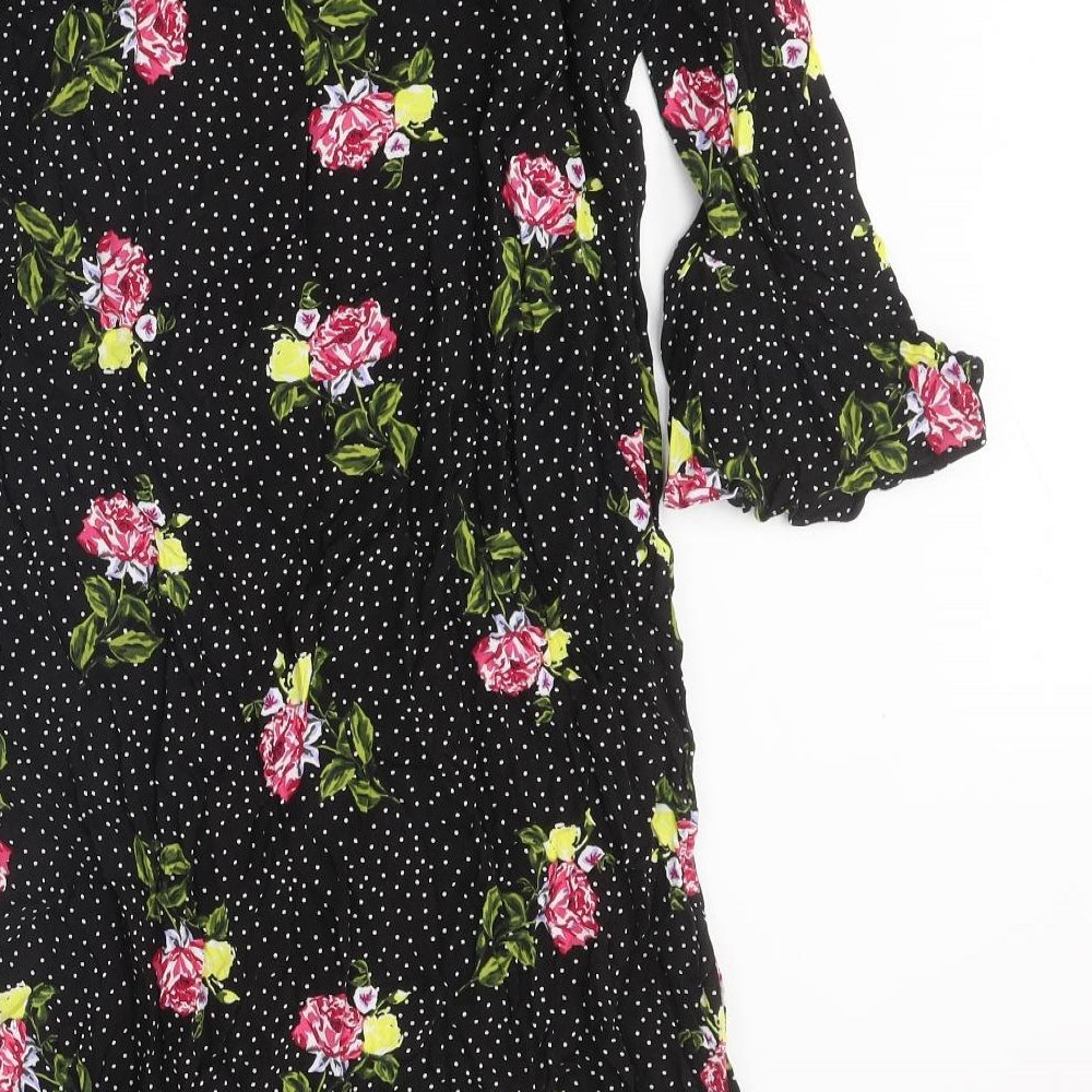 Papaya Womens Black Floral Polyester A-Line Size 14 Round Neck Pullover