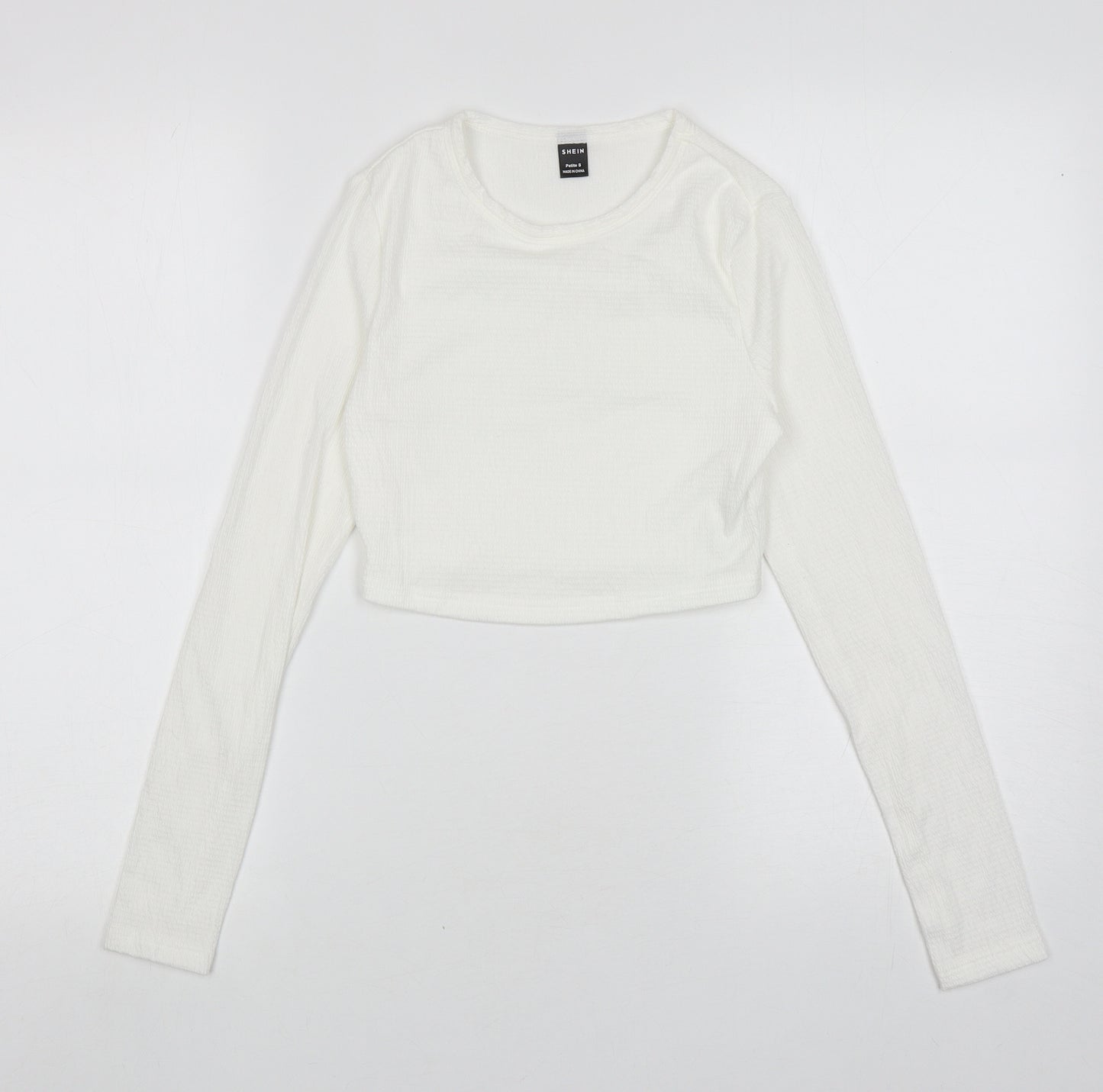 SheIn Womens White Polyester Cropped T-Shirt Size S Round Neck