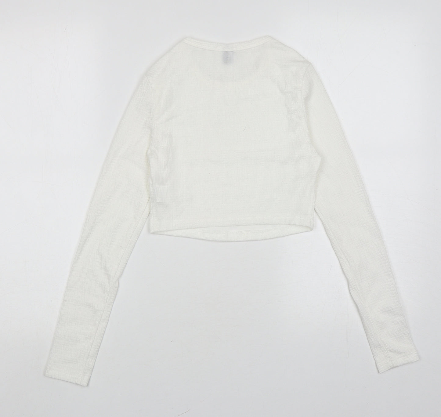 SheIn Womens White Polyester Cropped T-Shirt Size S Round Neck