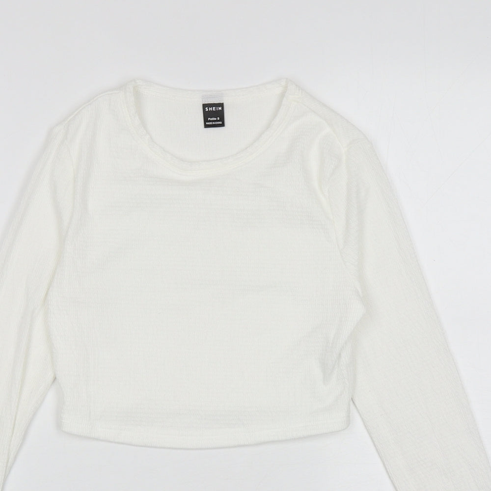 SheIn Womens White Polyester Cropped T-Shirt Size S Round Neck