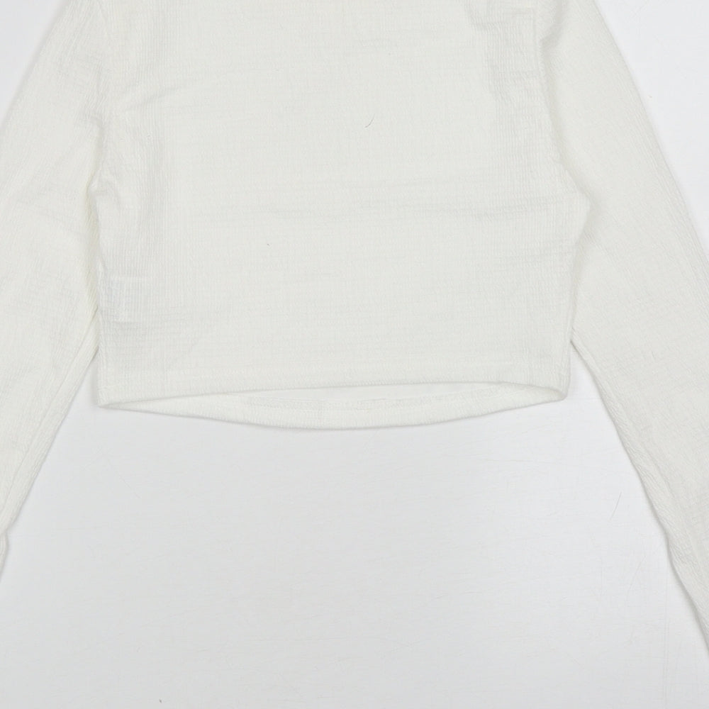 SheIn Womens White Polyester Cropped T-Shirt Size S Round Neck