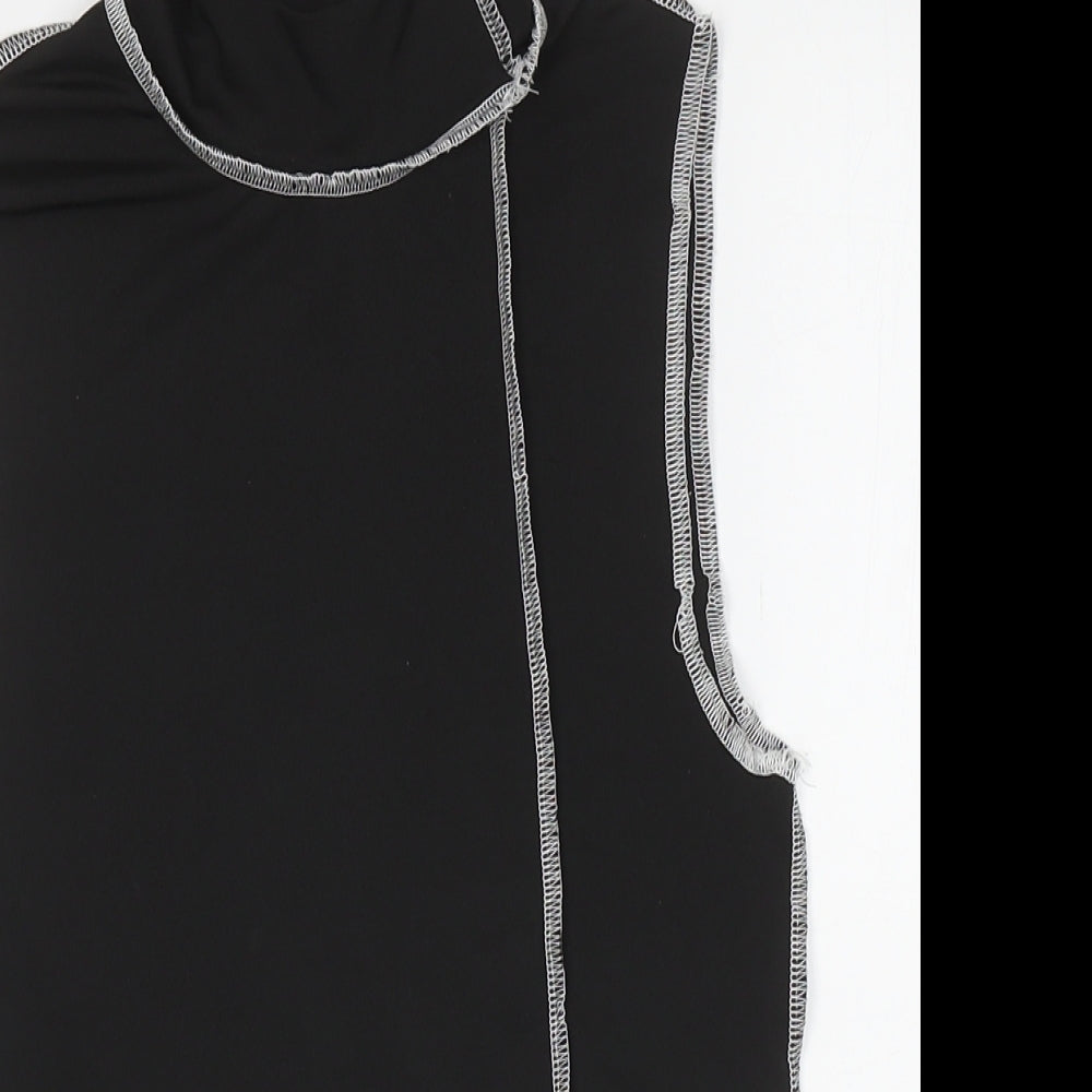Preworn Womens Black Polyester Cropped Tank Size M Mock Neck