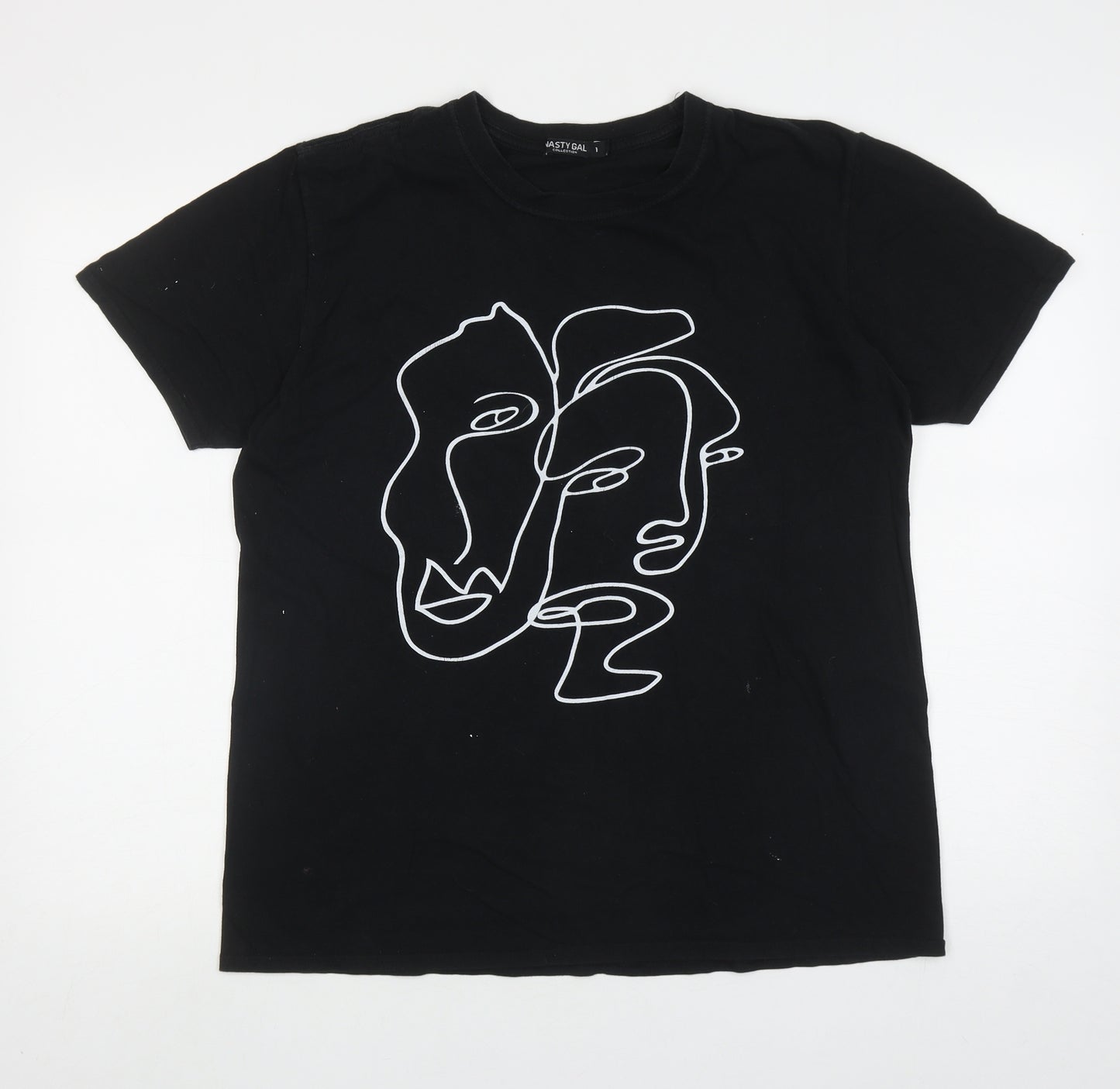 Nasty Gal Womens Black Cotton Basic T-Shirt Size L Round Neck - Faces