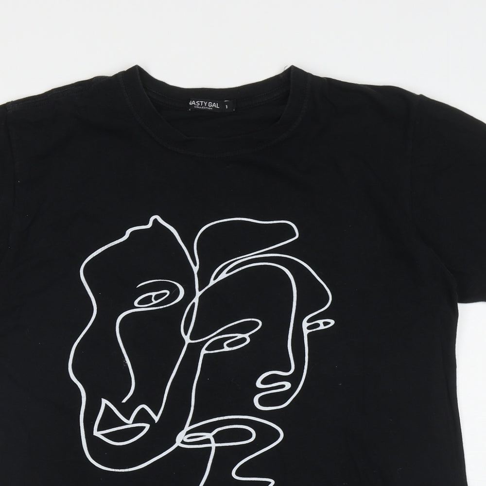 Nasty Gal Womens Black Cotton Basic T-Shirt Size L Round Neck - Faces