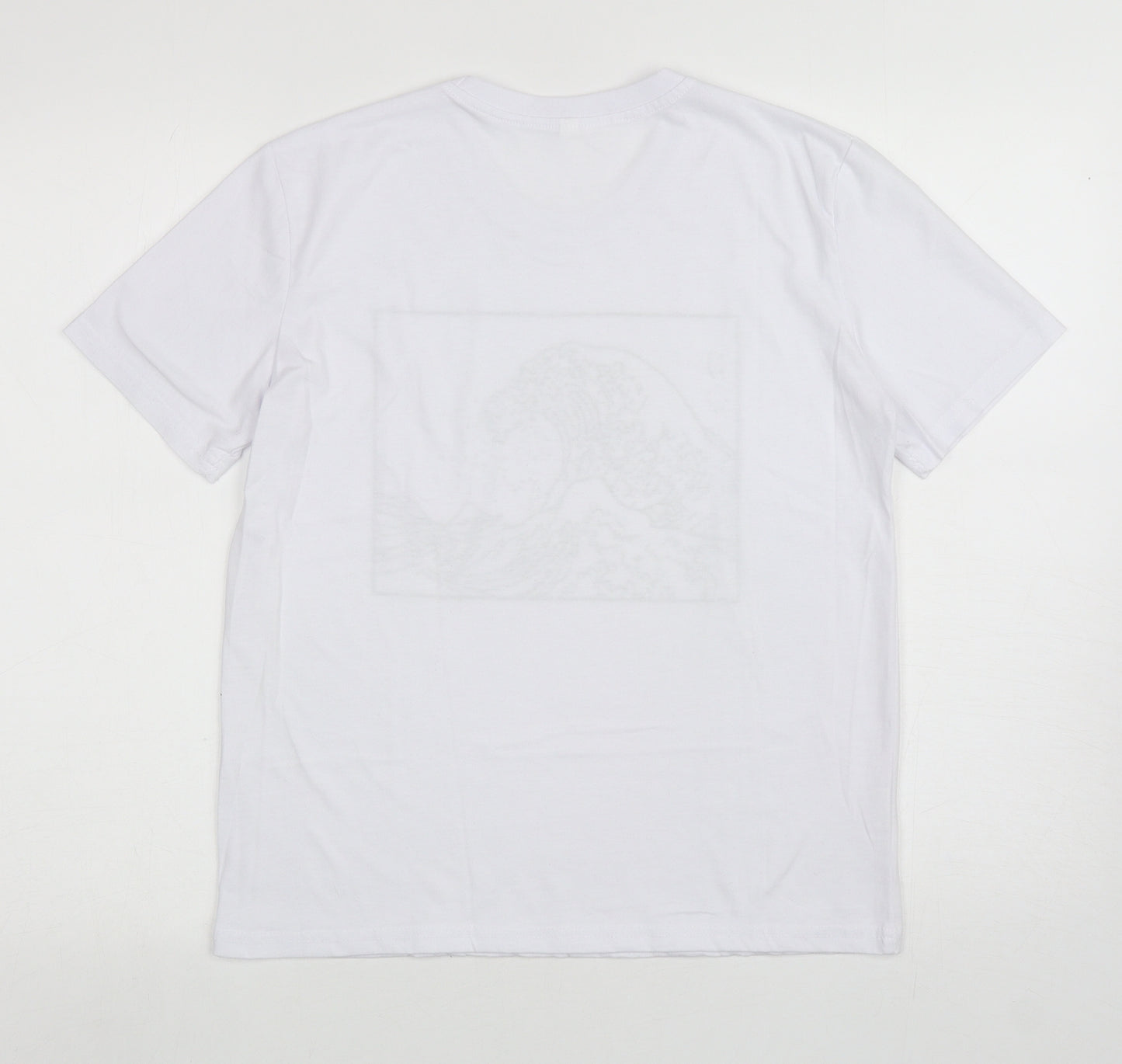 Preworn Womens White Cotton Basic T-Shirt Size L Round Neck - Waves