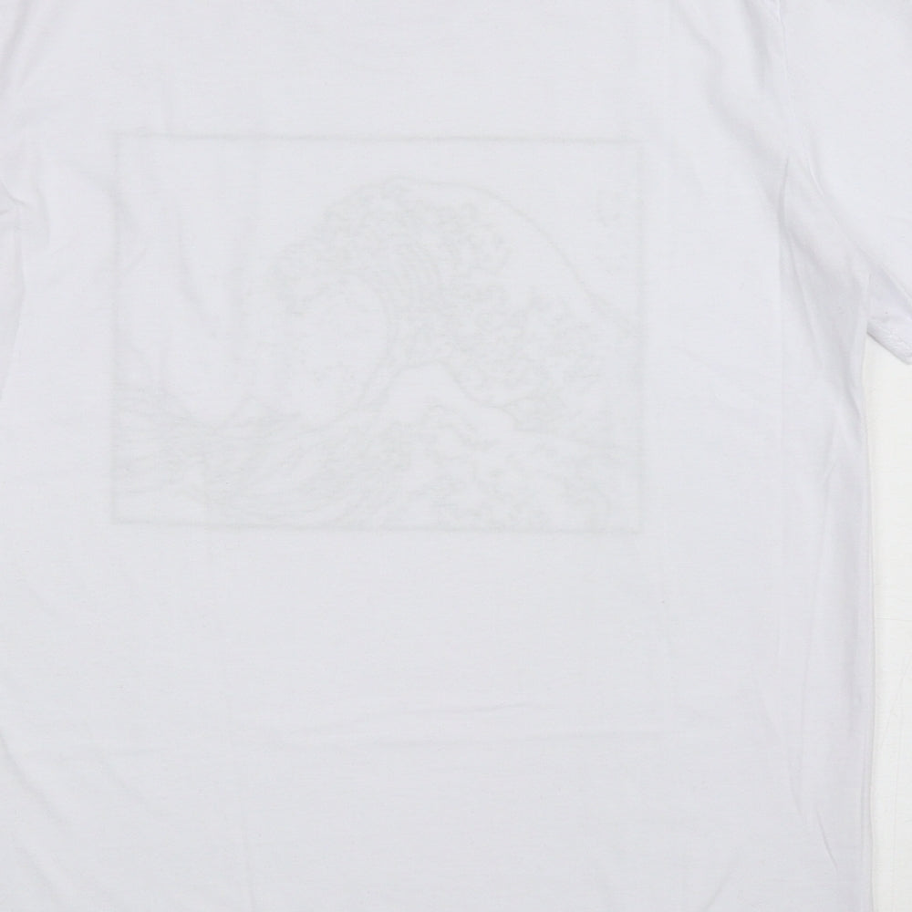 Preworn Womens White Cotton Basic T-Shirt Size L Round Neck - Waves